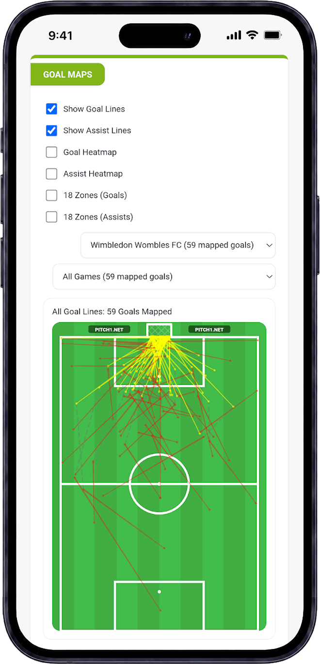 Grassroots football goal map filters in Pitch1